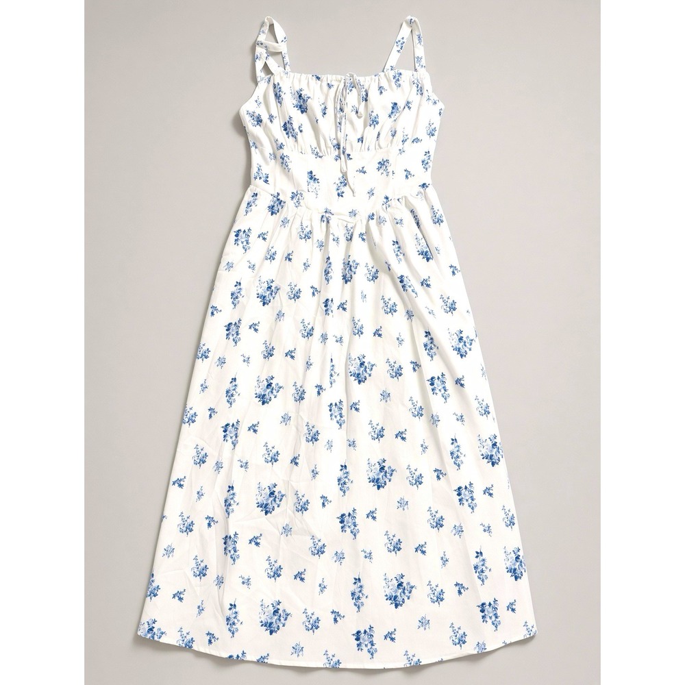 Scarlet Darkness White Blue Floral Midi Sundress XL NWT Smocked Cottagecore Milk